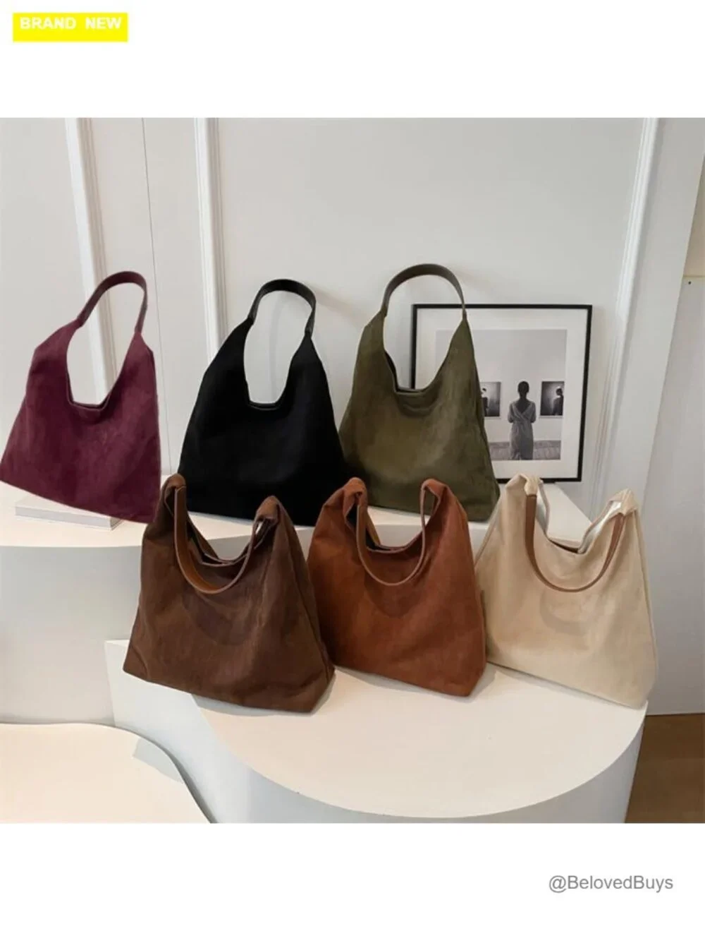 Large Work Tote Bag Boho Slouchy Faux Suede Purse Handbag